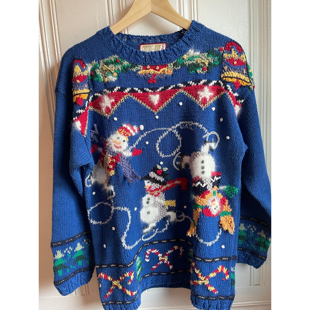 Vintage 80s/90s Crystal-Kobe Ugly Christmas Sweater Sz Large
